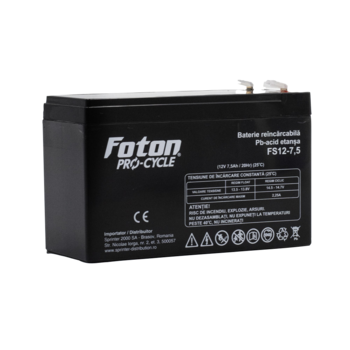 Acumulator cu plumb Foton FS12-7.5, VRLA 12V 7.5Ah, pentru alarme si UPS Acumulator cu plumb Foton FS12-7.5, VRLA 12V 7.5Ah, pentru alarme si UPS