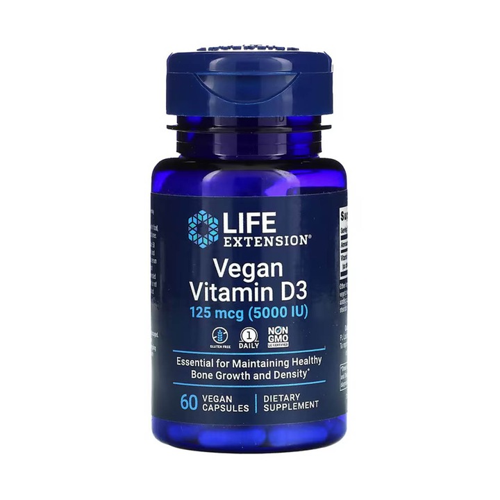 Vegan Vitamin D3, 125 mcg (5000 IU), Life Extension, 60 capsule