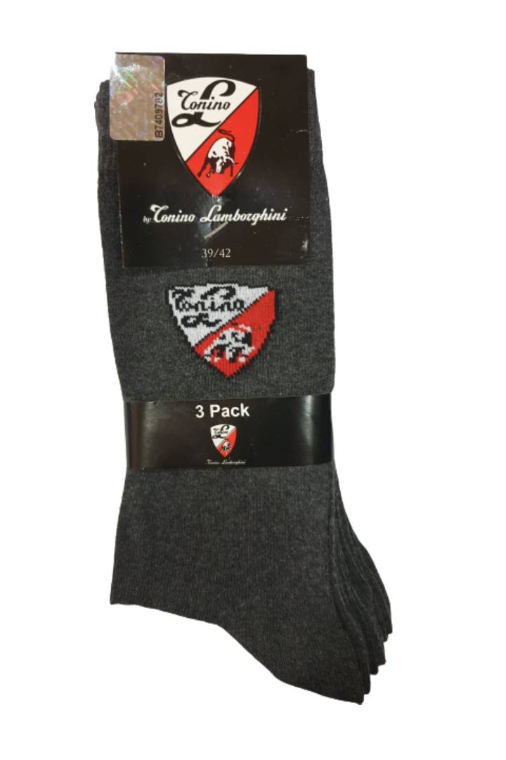 Set 3 perechi sosete TONINO LAMBORGHINI, logo brand, barbati, Gri inchis