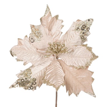 Floare de Craciunita cu bat , Roz cu sclipici , 20 cm Floare de Craciunita cu bat , Roz cu sclipici , 20 cm