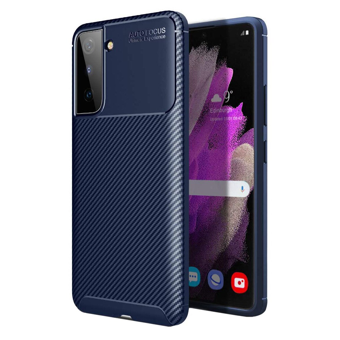 Husa pentru Samsung Galaxy S21, fibra de carbon, Slim Antisoc, carcasa spate, Focus, Blue