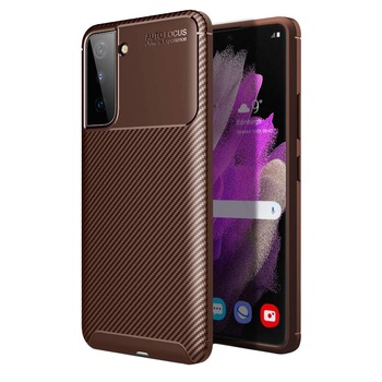 Husa pentru Samsung Galaxy S21, fibra de carbon, Slim Antisoc, carcasa spate, Focus, Maro Husa pentru Samsung Galaxy S21, fibra de carbon, Slim Antisoc, carcasa spate, Focus, Maro