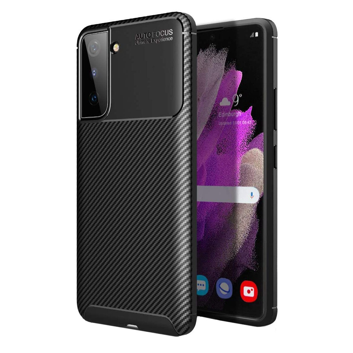 Husa pentru Samsung Galaxy S21 PLUS, fibra de carbon, Slim Antisoc, carcasa spate, Focus, Negru