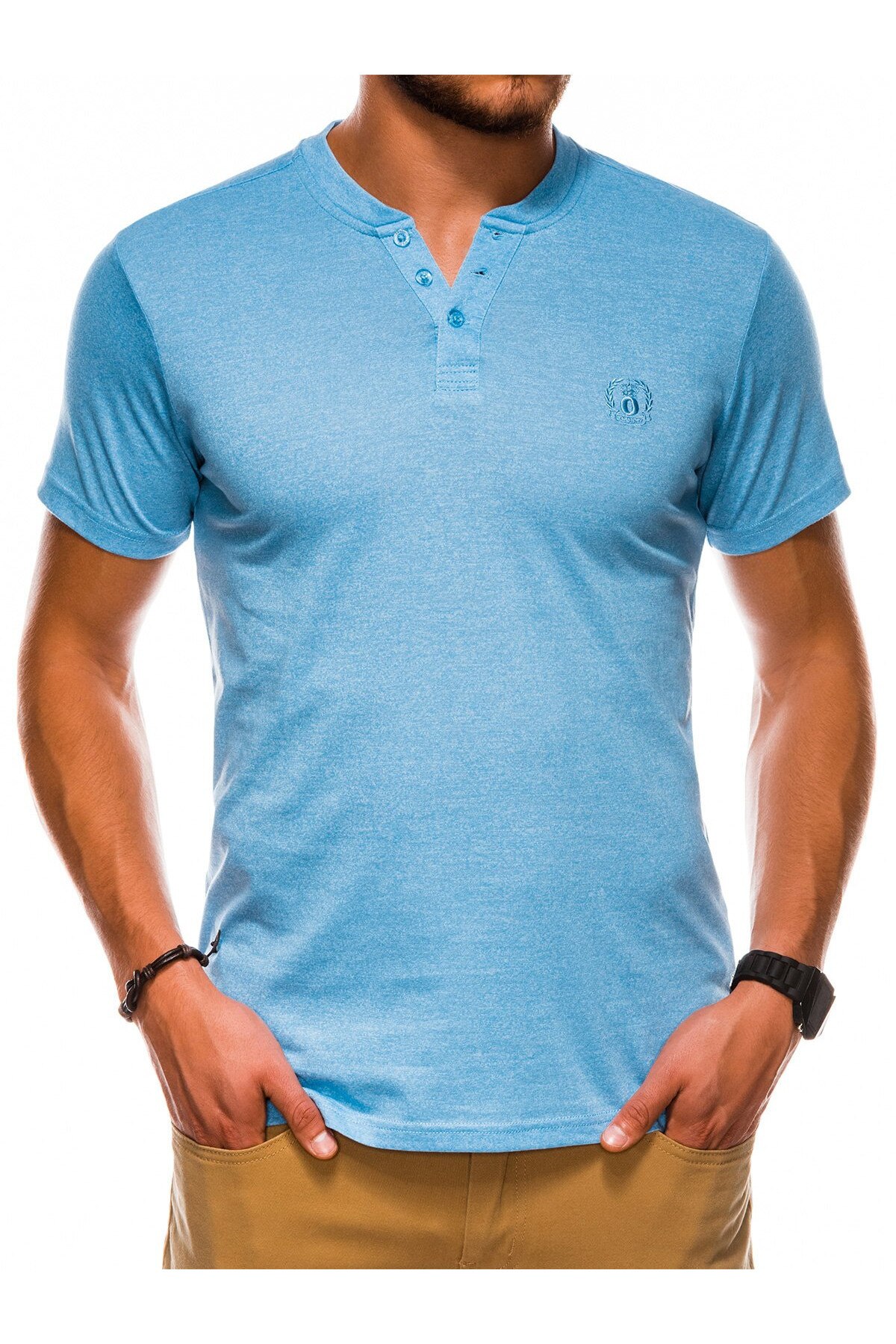 Tricou slim fit barbati S1047 - albastru-deschis, Albastru, S