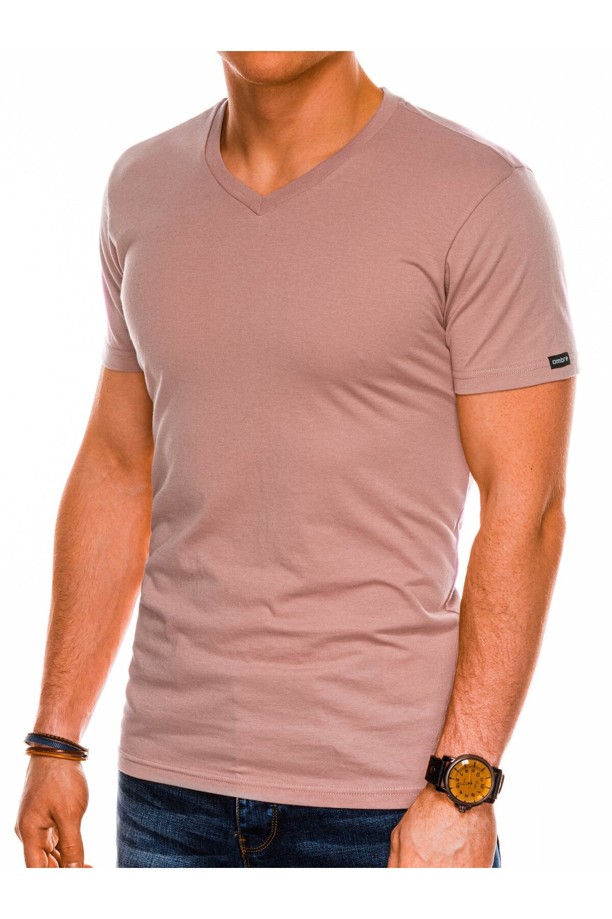 Tricou slim fit barbati S1041 - bej, Bej, 2XL