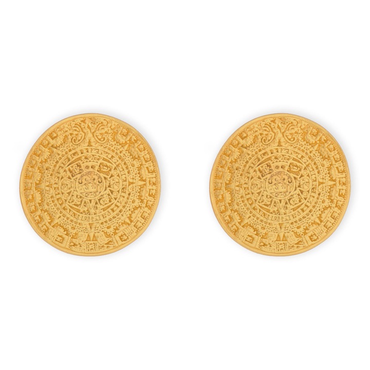 Cercei Calendarul Aztec, placati cu aur de 24K, lungime 2.15 cm