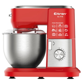Mixer cu bol Eltron, 1900 W, Bol 6L inox, 10 Viteze, LED, 4 accesorii, Rosu Mixer cu bol Eltron, 1900 W, Bol 6L inox, 10 Viteze, LED, 4 accesorii, Rosu