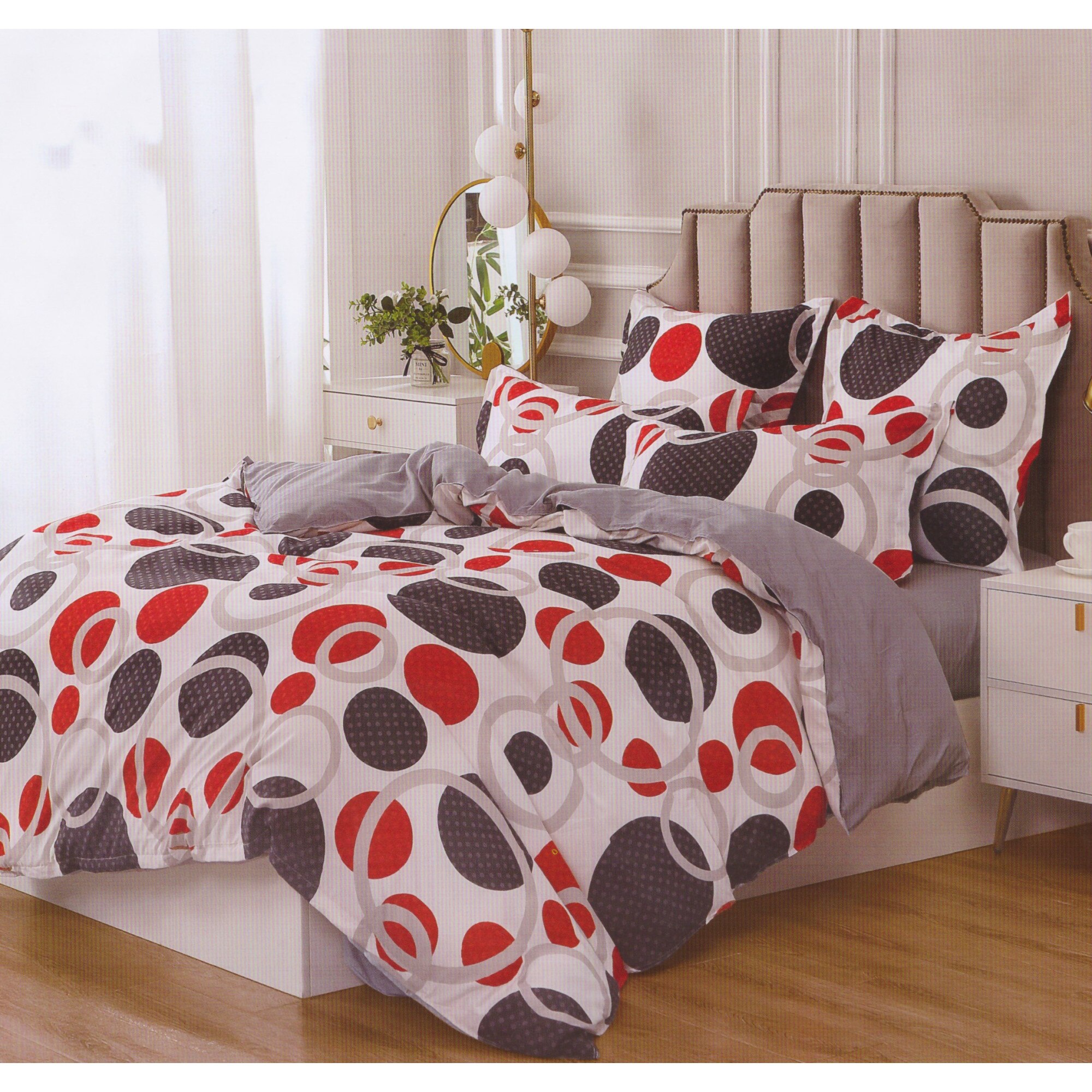 Set 6 piese, Lenjerie de pat dublu din bumbac FINET, multicolor - LFCE51