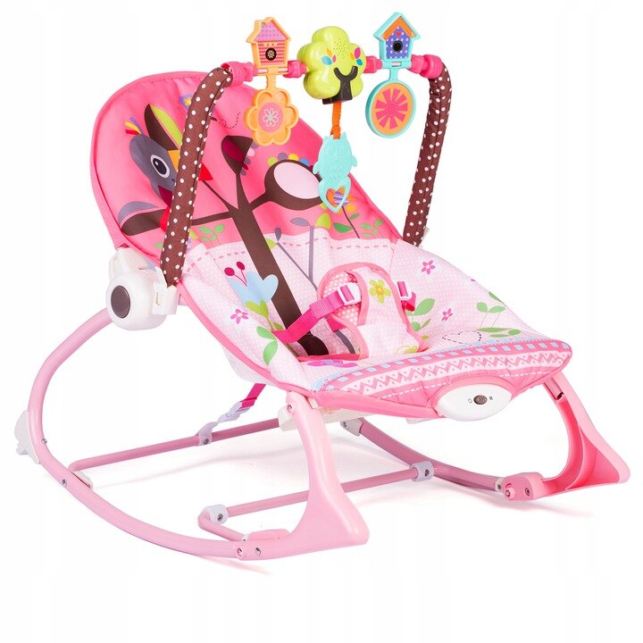 Balansoar bebelusi, Ricokids, Vibratii, Muzica, Spatar reglabil, Jucarii, 66x38x34 cm, Roz