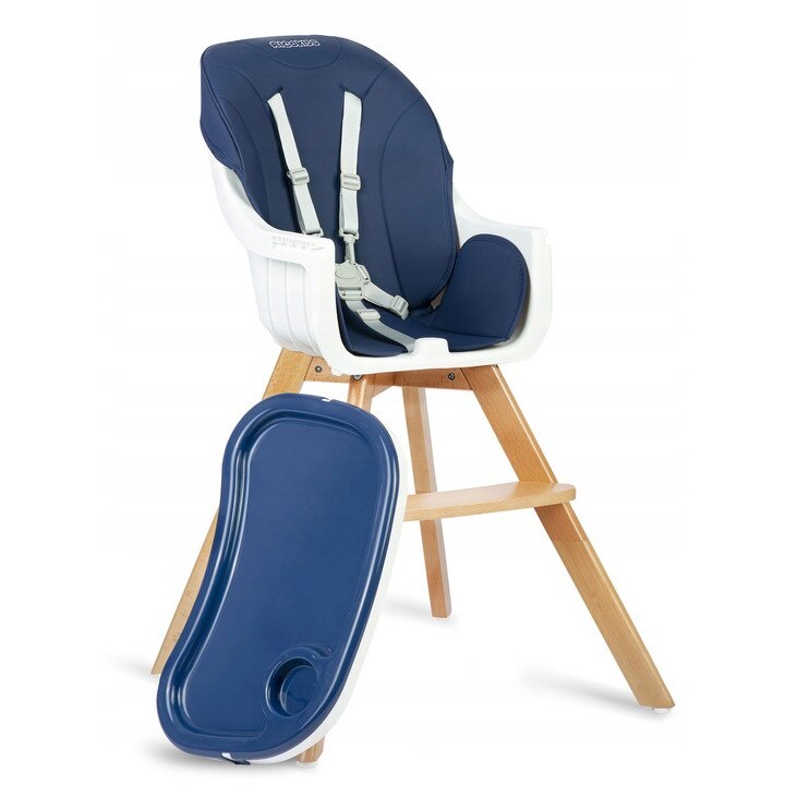 Scaun de masa, Ricokids, Lemn, Inaltime reglabila, Tava reglabila/detasabila, Centuri siguranta, Albastru