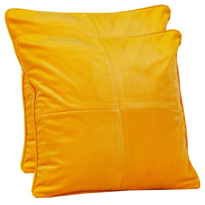 Комплект две XL декоративни възглавници, с подвижна предница, Hiko Comfy жълто кадифе, 2x50x50см, с випус