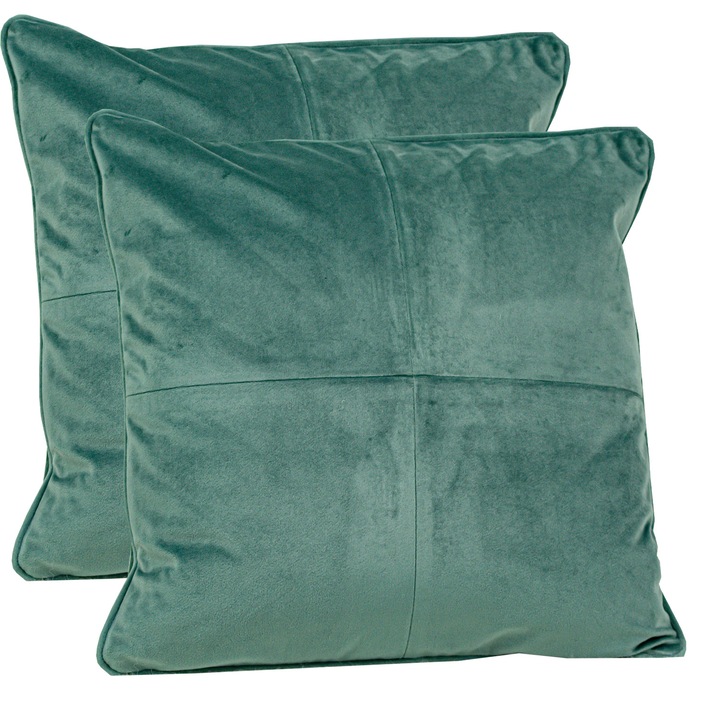 Комплект две XL декоративни възглавници, с подвижна предна част, светлозелено кадифе Hiko Comfy, 2x50x50см, с випус