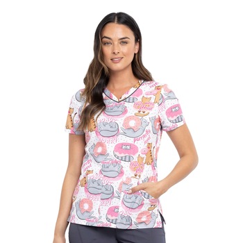 Bluza medicala cambrata, Cherokee, print Treats Meow, XS Bluza medicala cambrata, Cherokee, print Treats Meow, XS