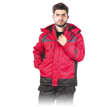 Geaca de protectie izolata, Zealand, de iarna, cu gluga detasabila, gri/rosu, marimea 2XL Geaca de protectie izolata, Zealand, de iarna, cu gluga detasabila, gri/rosu, marimea 2XL