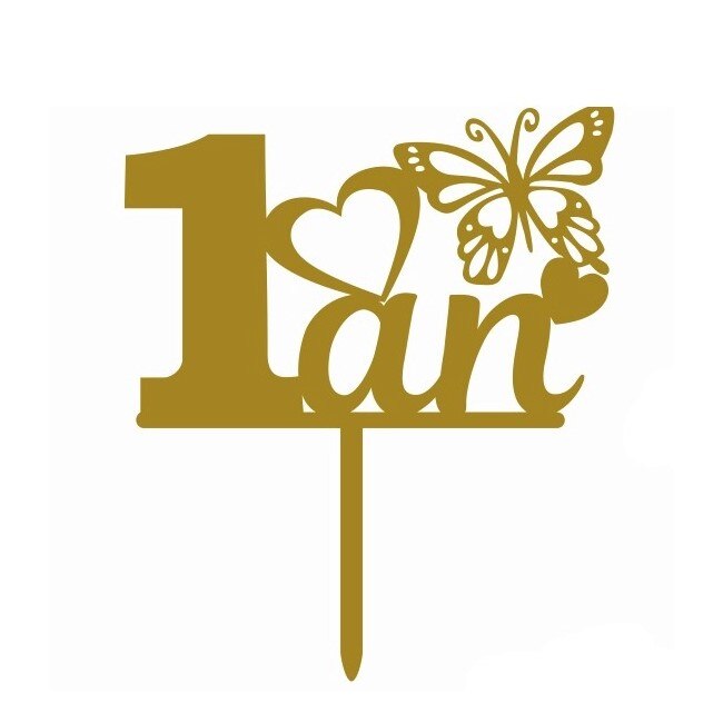 Topper , decor tort 1 an fluture auriu 14 x 9 cm