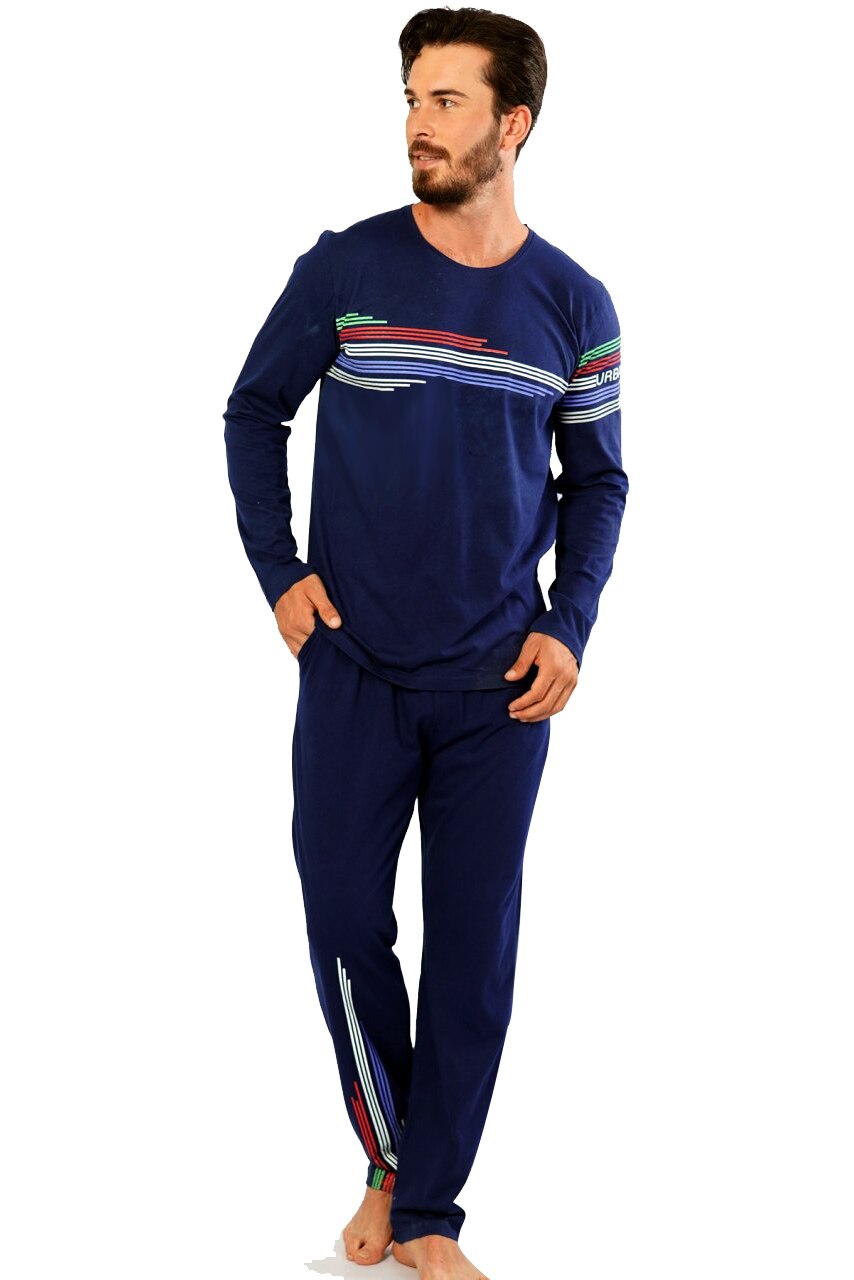 Pijama Barbati, Gazzaz by Vienetta, Model 'Urban Style', Material Bumbac, Culoare Albastru