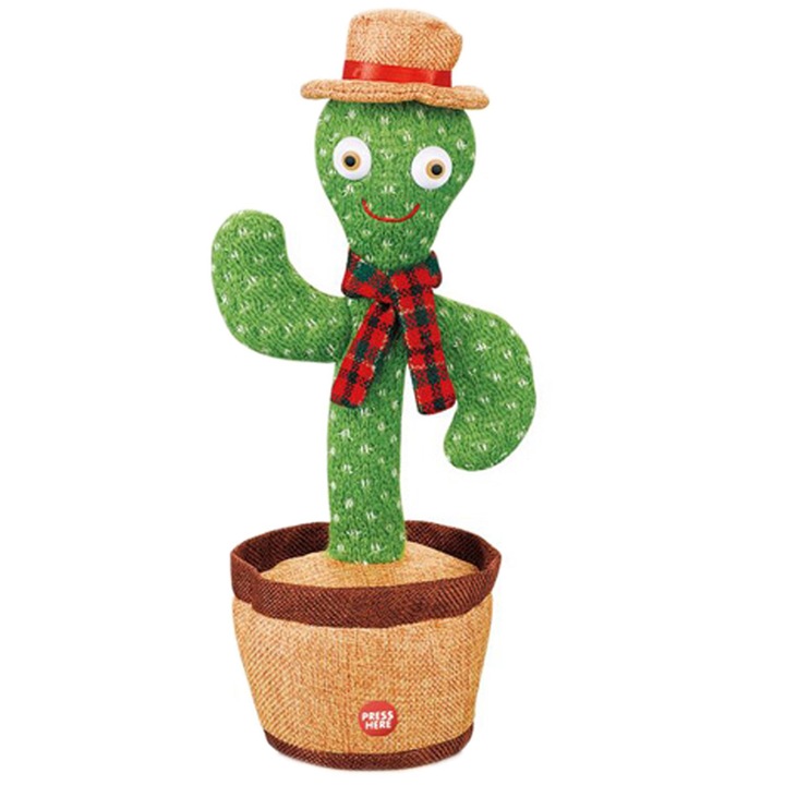 Cactus Dansator Cu Palarie Zenuk® - Jucarie Interactiva Pentru Bebelusi, Repeta, Vorbeste, Danseaza, Verde