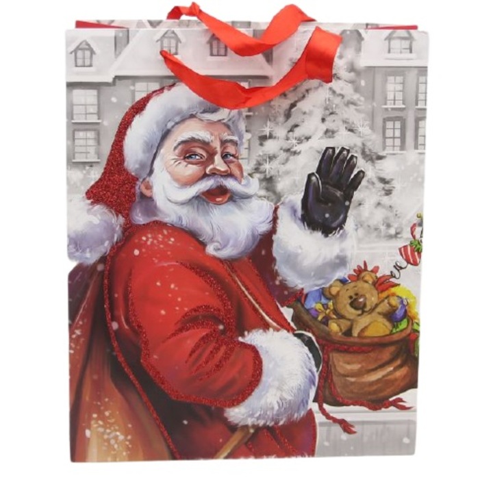 Punga cadou craciun 18 x 8.5 x 24 cm cu manere panglica PGCm