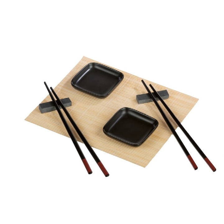 Set accesorii sushi pentru 2 persoane din ceramica si bambus , 28 x 18 cm