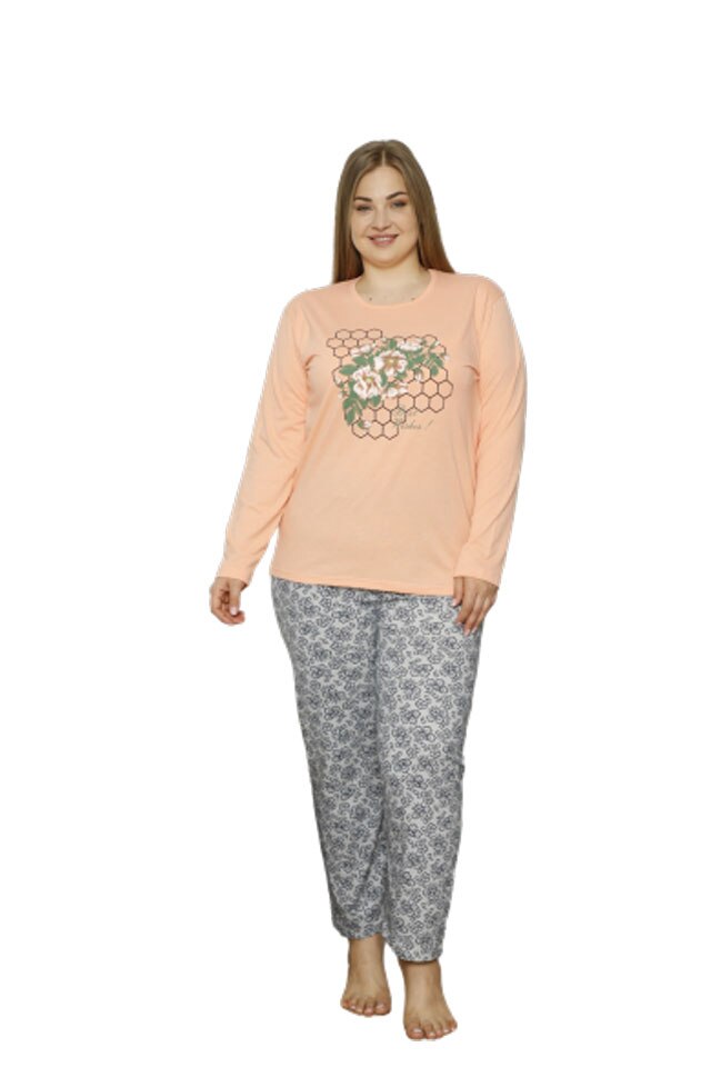 Pijamale dama Serena, maneca lunga, pantaloni lungi,imprimeu best wishes, Portocaliu