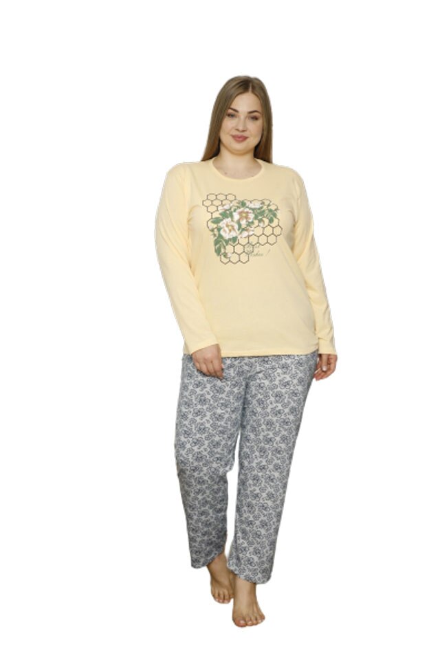 Pijamale dama Serena, maneca lunga, pantaloni lungi,imprimeu best wishes, Galben