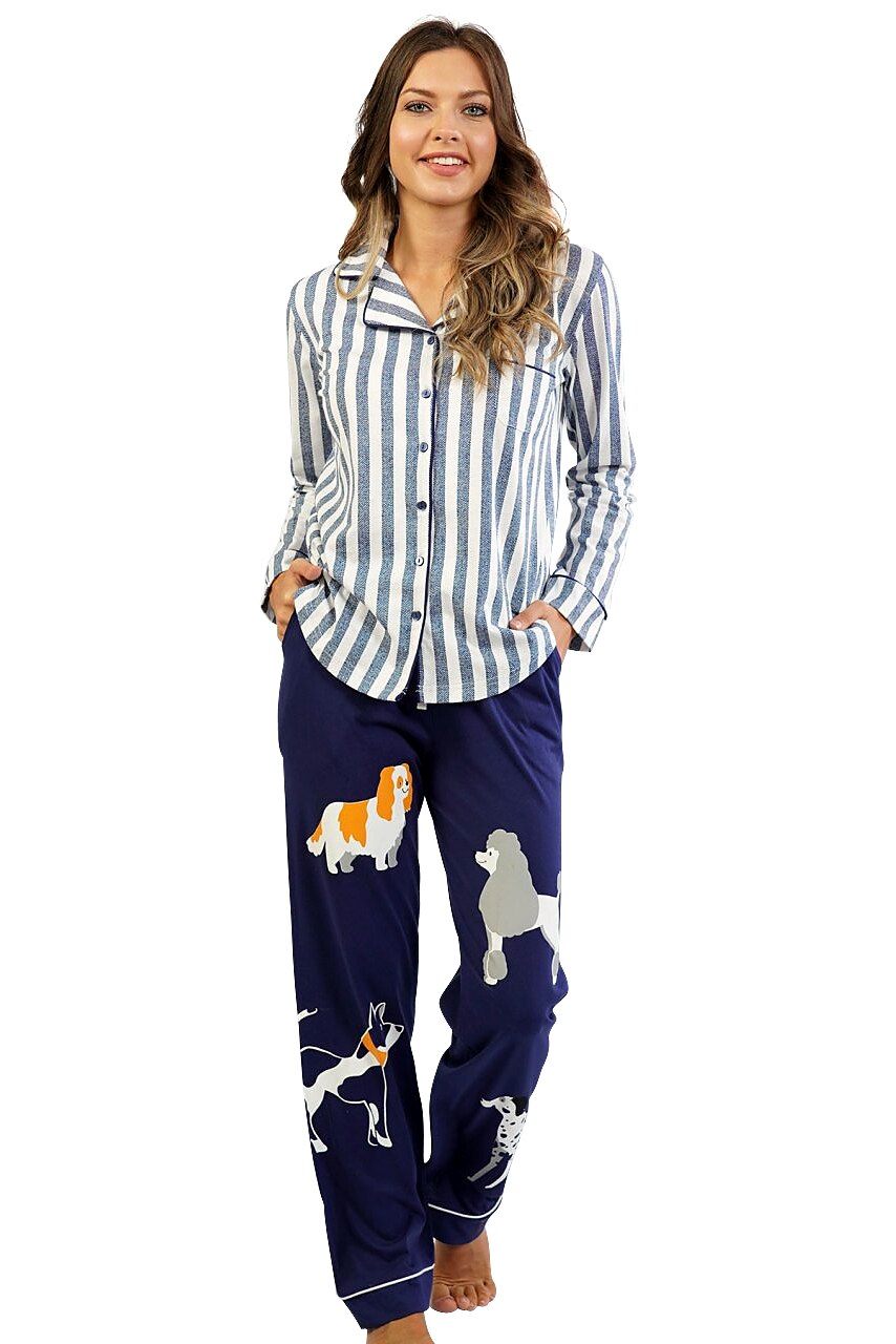 Pijama Dama Vienetta, Model 'Puppy Love', Culoare Albastru