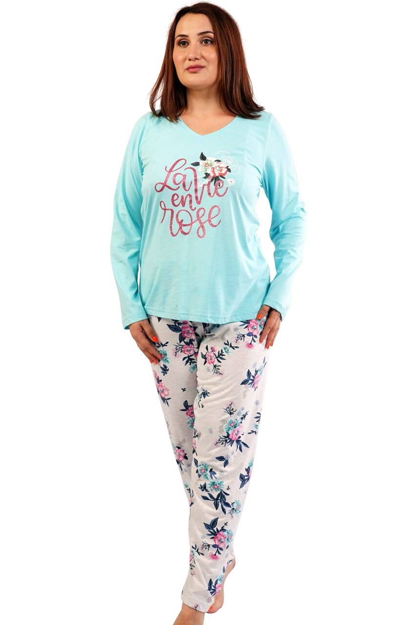 Pijama Dama Vienetta, Model 'La Vie en Rose', Culoare Albastru Vernil