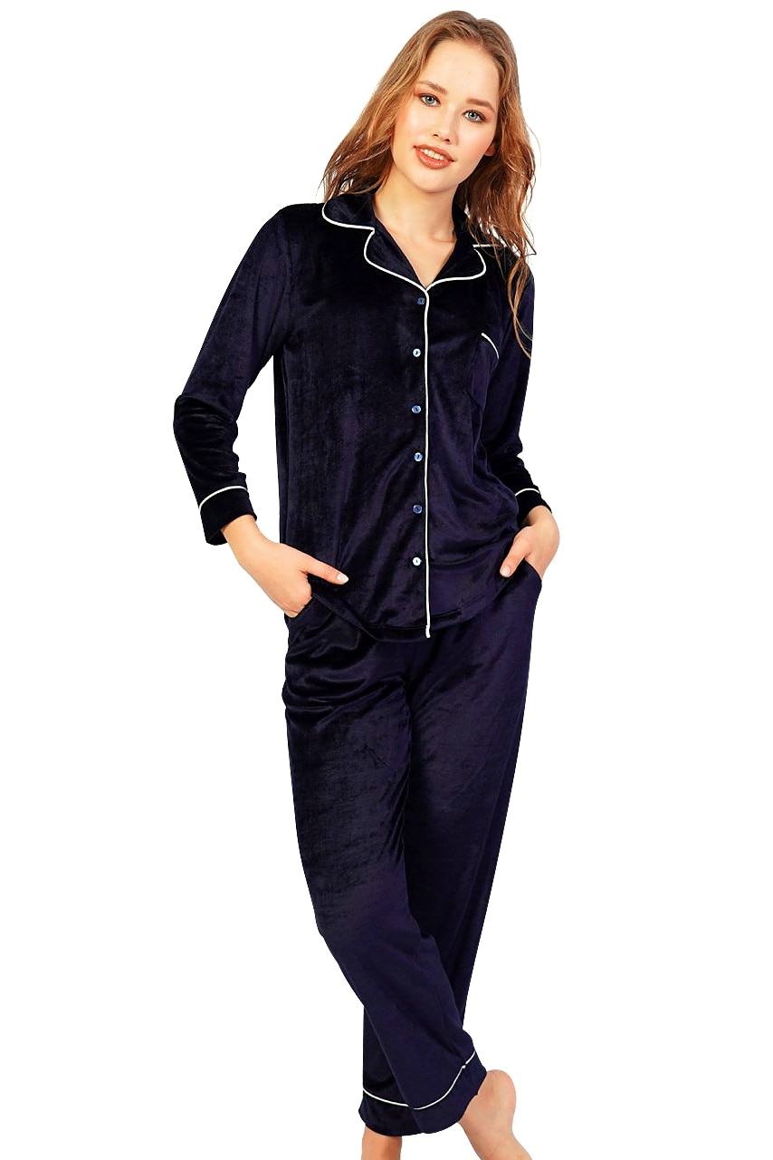 Pijama Dama Vienetta, Model 'Velvet Touch', Culoare Albastru