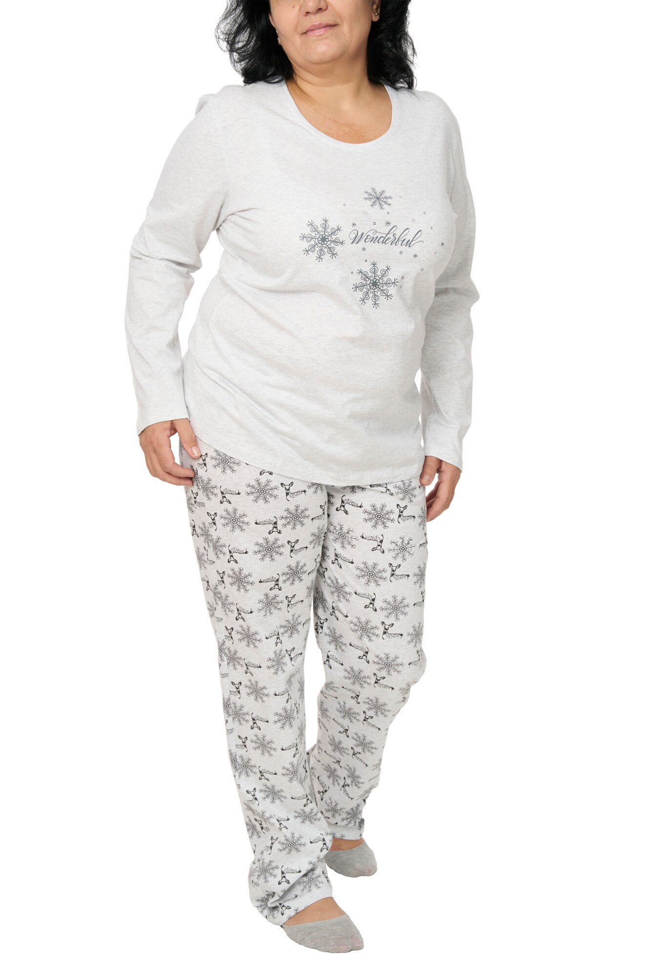 Pijamale dama din bumbac, Adelle, big size, Gri melange