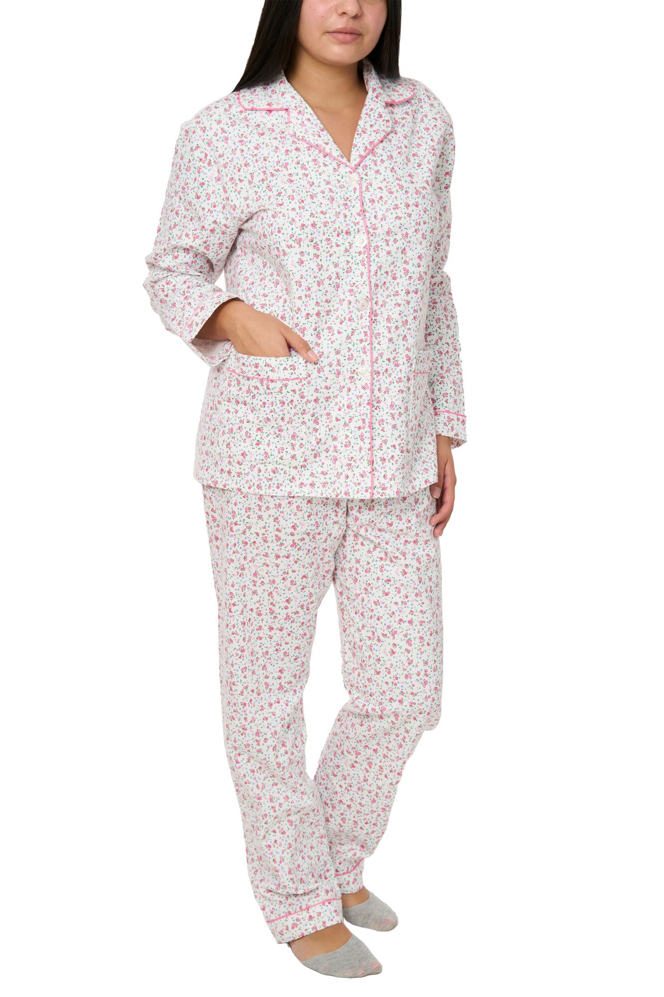 Pijamale dama cu nasturi, Amalia, Alb/Roz