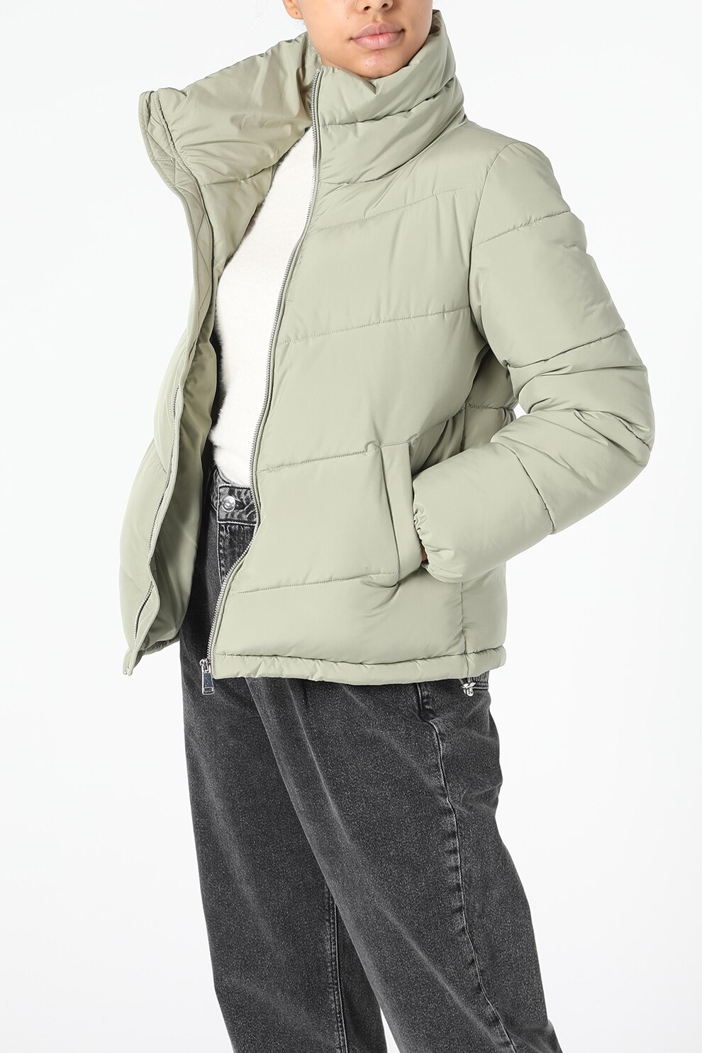 COLIN'S, Geaca scurta cu aspect matlasat, Verde pal