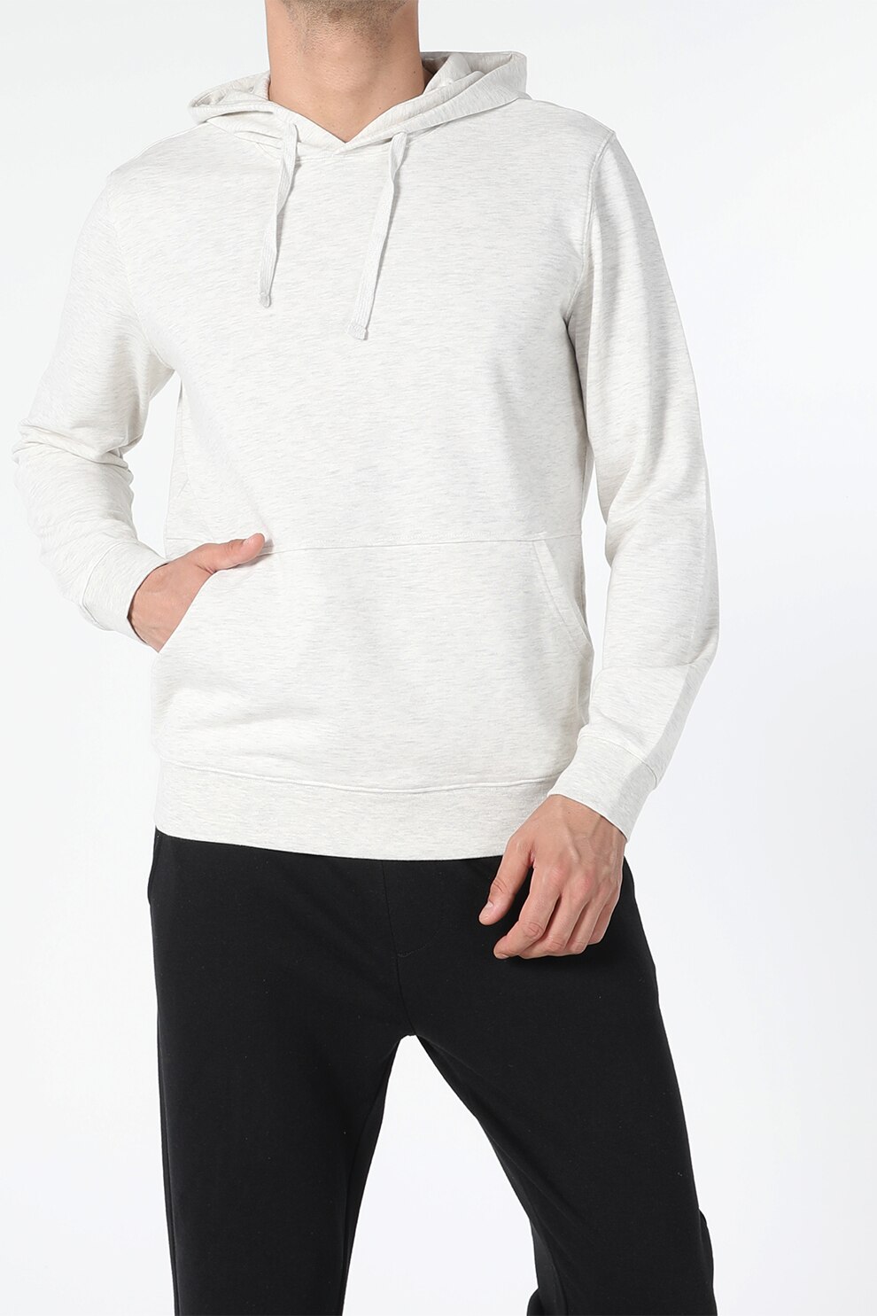 COLIN'S, Hanorac regular fit de bumbac cu buzunar kangaroo, Alb melanj