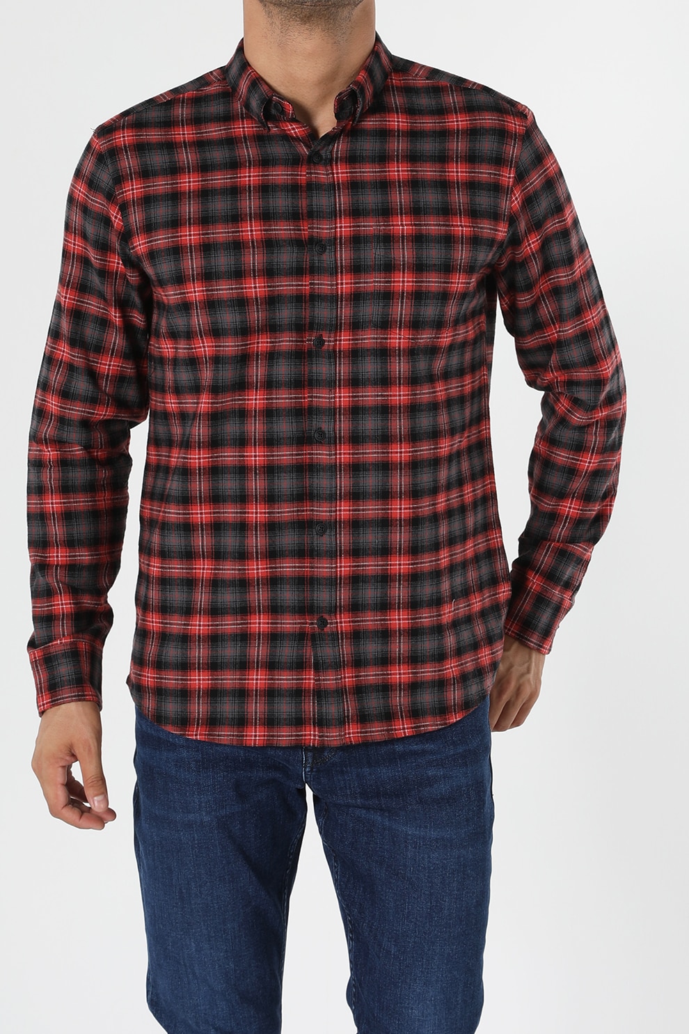 COLIN'S, Camasa de bumbac in carouri, Rosu/Alb, S