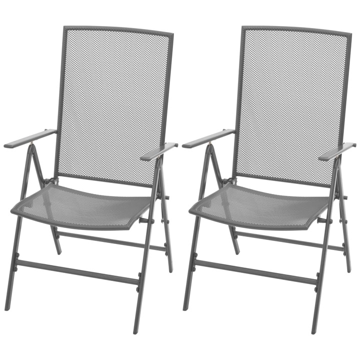 Set 2 scaune pliabile gradina/terasa/balcon, vidaXL, Otel, Gri, 57 x (61-94) x (84-104) cm