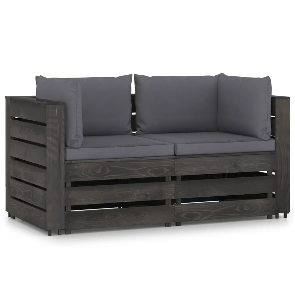 Canapea de gradina din paleti cu 2 locuri cu perne vidaXL, Lemn, 69 x 70 x 66 cm, Antracit