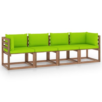 Canapea din paleti cu perne cu 4 locuri pentru exterior vidaXL, Lemn, 64 x 64 x 70 cm, Maro/Verde deschis Canapea din paleti cu perne cu 4 locuri pentru exterior vidaXL, Lemn, 64 x 64 x 70 cm, Maro/Verde deschis