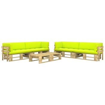 Set mobilier de gradina din paleti cu 6 piese cu perne vidaXL, Lemn, 110 x 66 x 55 cm, perna 10 cm, Verde/Verde deschis Set mobilier de gradina din paleti cu 6 piese cu perne vidaXL, Lemn, 110 x 66 x 55 cm, perna 10 cm, Verde/Verde deschis