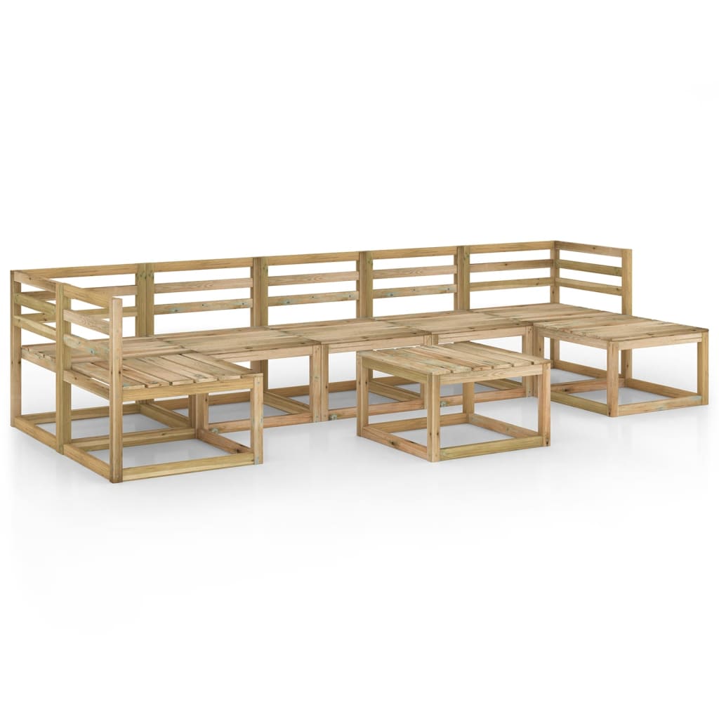 Set mobilier de gradina din paleti de pin verde tratat cu 6 canapele si 2 mese/taburet vidaXL, Lemn, Maro