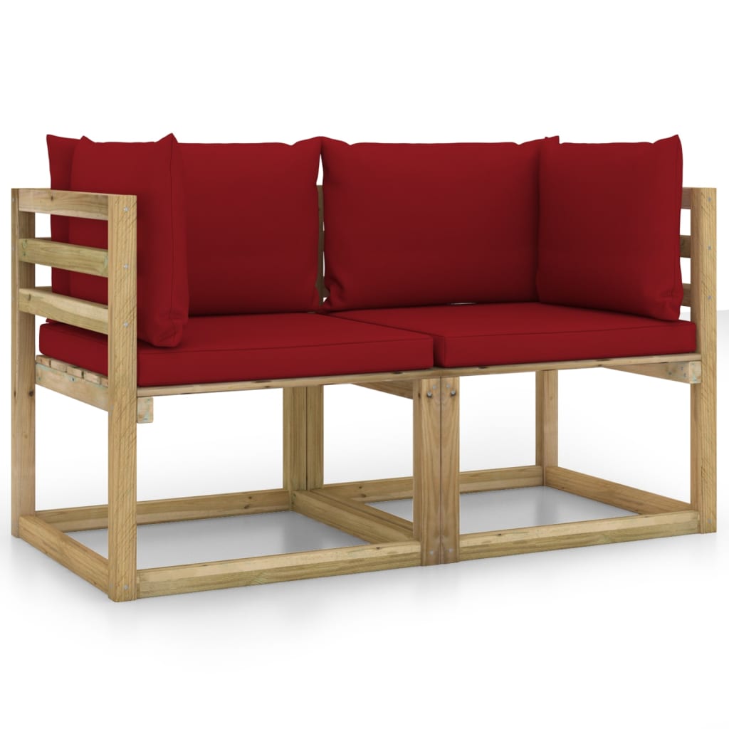 Set de 2 canapele de colt cu perne vidaXL, Lemn, 64 x 64 x 70 cm, Rosu vin