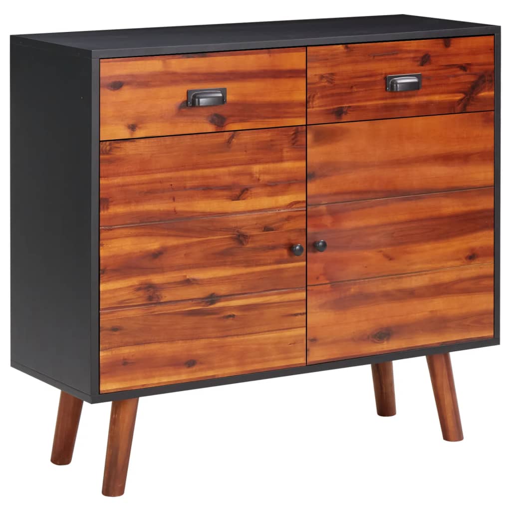 Comoda cu sertare, vidaXL, Lemn masiv de acacia si MDF, 90x33,5x83 cm, Maro/Negru