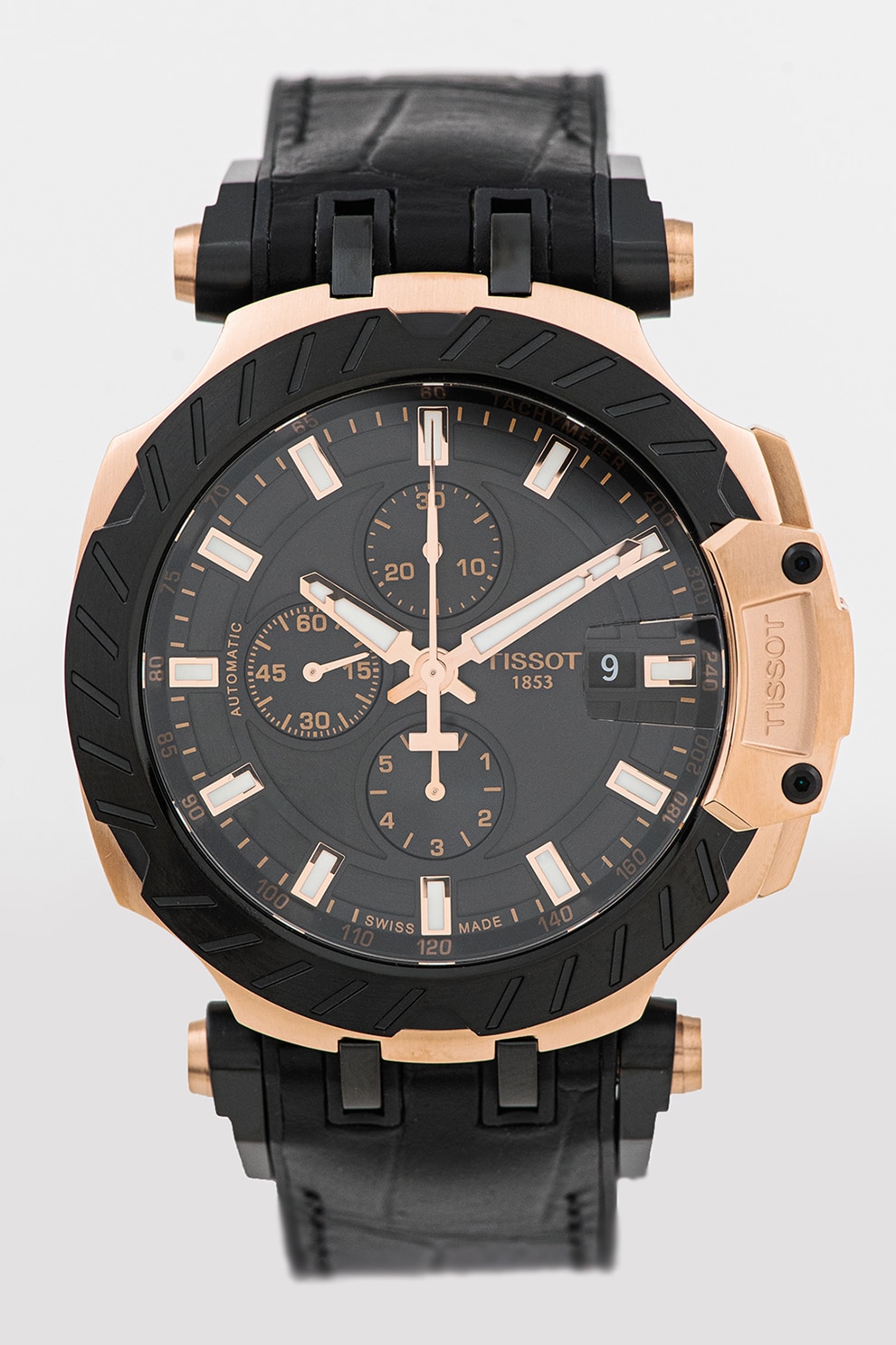 Tissot, Ceas cronograf automatic cu o curea din piele, Negru/Bronz