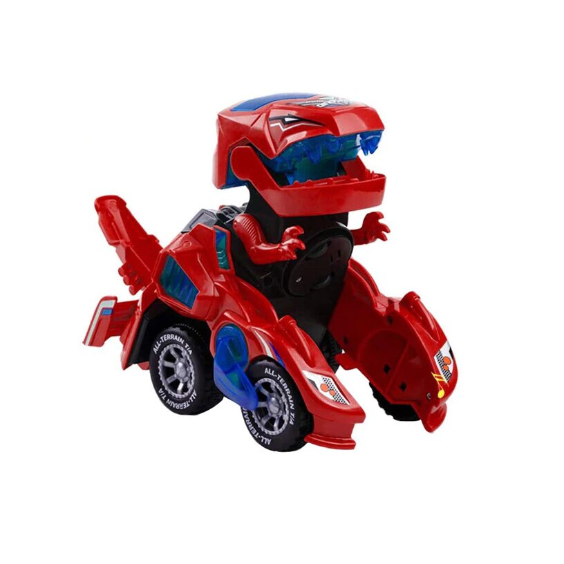 Masina dino transformabil, cu lumini si sunete, Rosu, 21 cm
