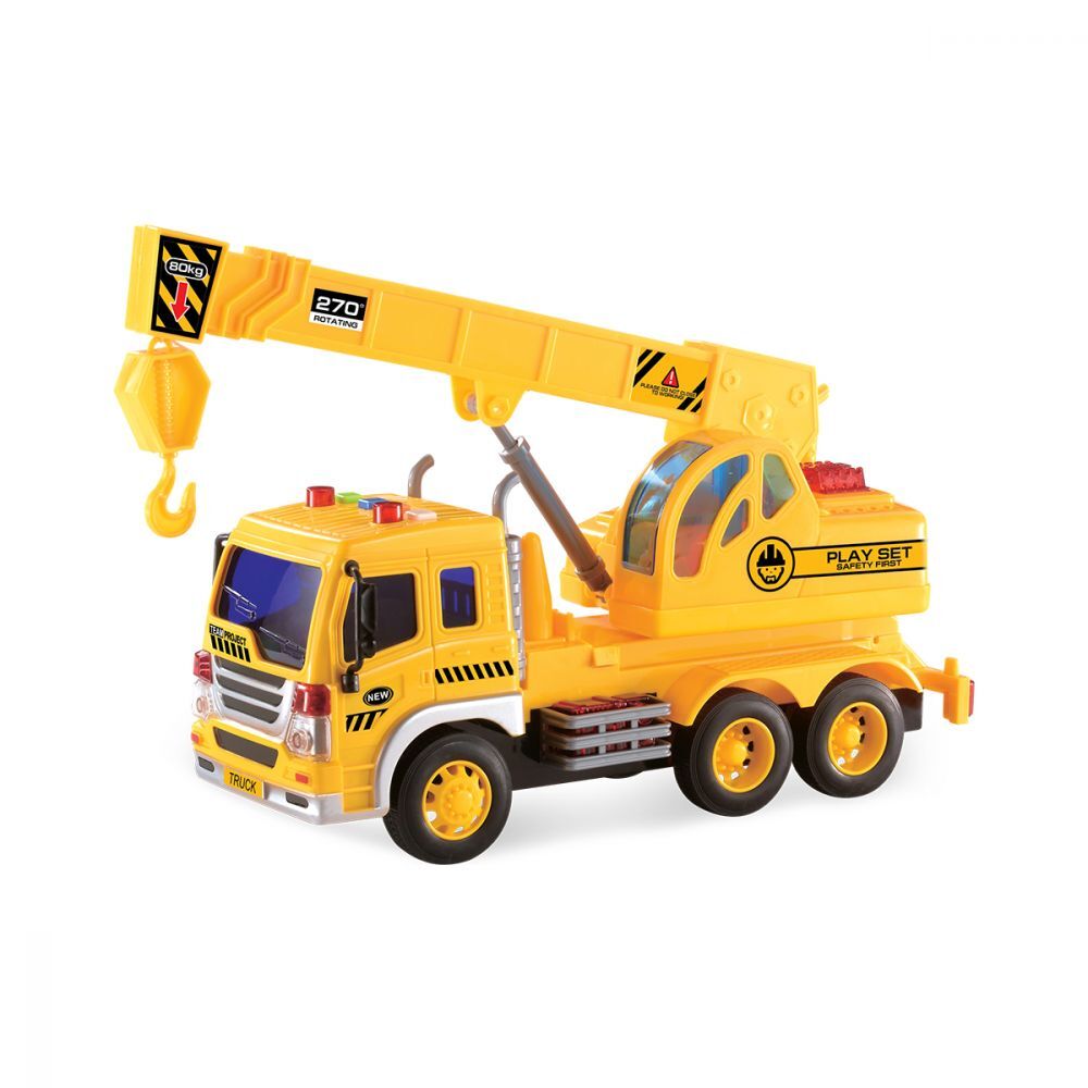 Camion galben cu macara cu lumini si sunete , pentru copii , ATS + 3 ani, Fara telecomanda