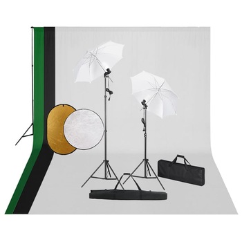Kit de studio foto cu lampi, fundal si reflector, vidaXL, 500 x 300 cm, Negru/Fundal alb Kit de studio foto cu lampi, fundal si reflector, vidaXL, 500 x 300 cm, Negru/Fundal alb