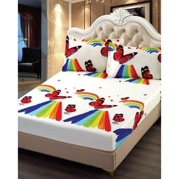 Set Husa de Pat 2 Persoane, cu Elastic, si 2 Fete de Perne, Finet, Curcubeu si Fluturi, HBFE-15 Set Husa de Pat 2 Persoane, cu Elastic, si 2 Fete de Perne, Finet, Curcubeu si Fluturi, HBFE-15