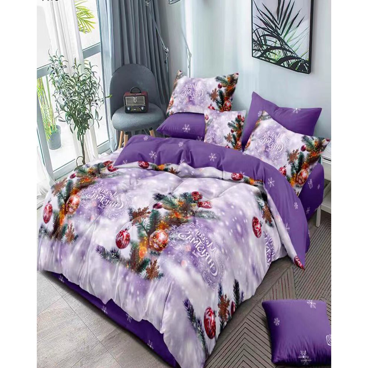 Lenjerie Craciun, Bumbac Finet, 6 piese, Christmas Tree, FNMC-14