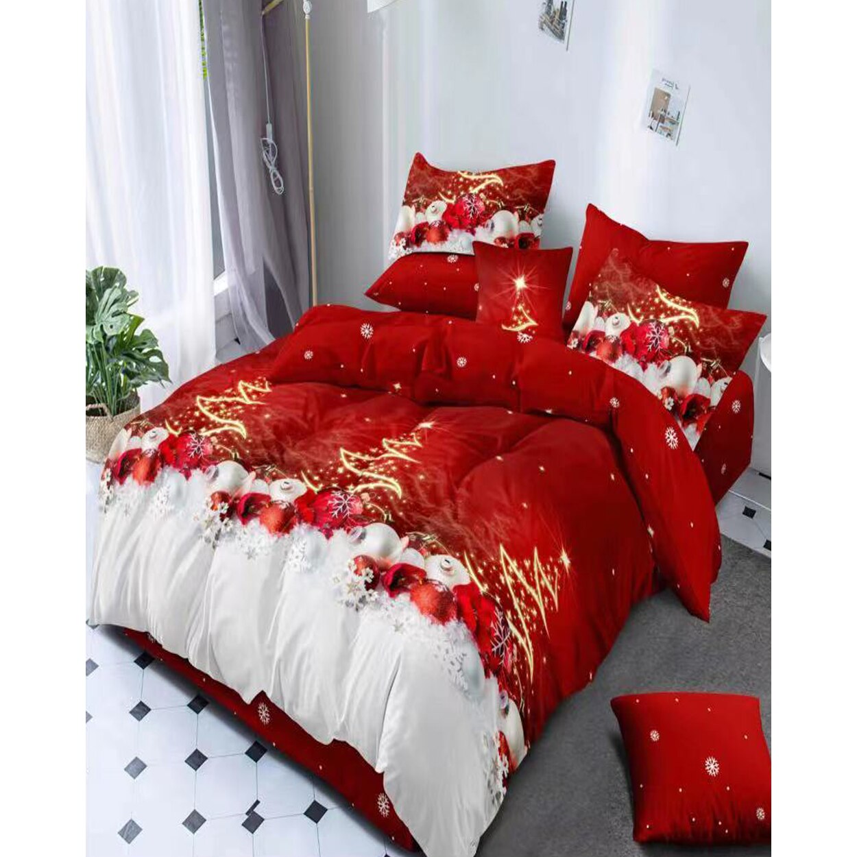 Lenjerie Craciun, Bumbac Finet, 6 piese, Golden Tree and Gifts, FNMC-18