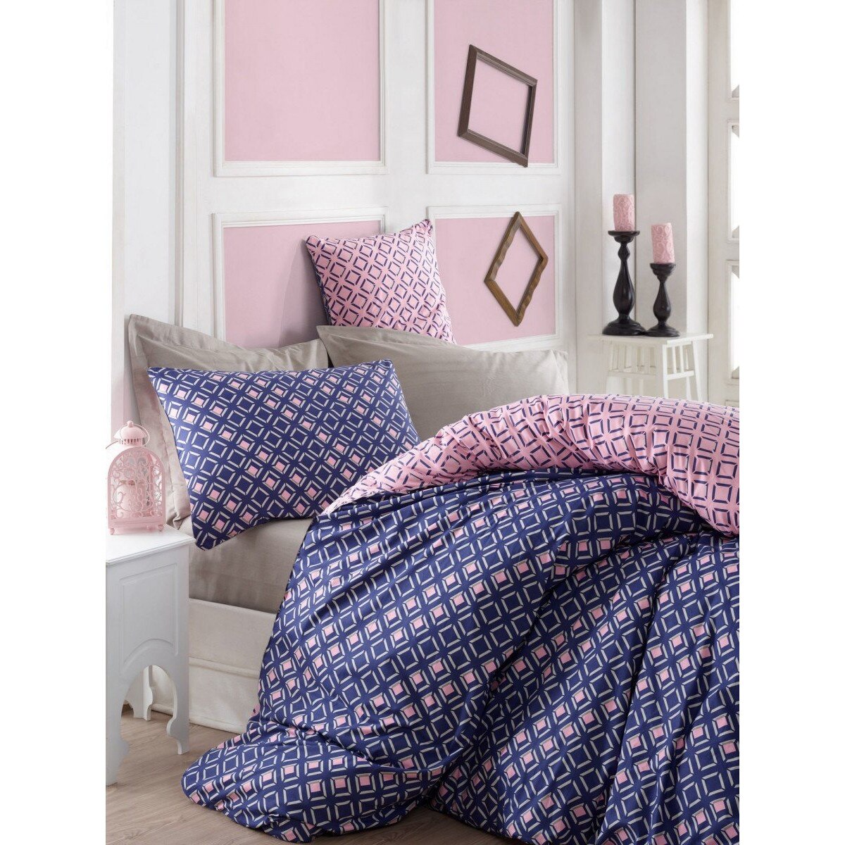 Set Lenjerie pat dublu bumbac 100% ranforce, 4 piese, 240x260 cm, Cotton Box, Like - Dusty Rose