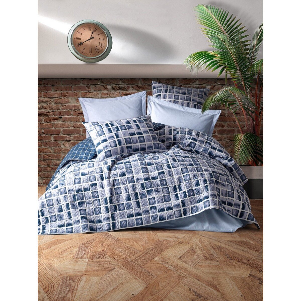 Set de pat dublu 4 anotimpuri bumbac 100% ranforce, 4 piese, Cotton Box, Palo Blue