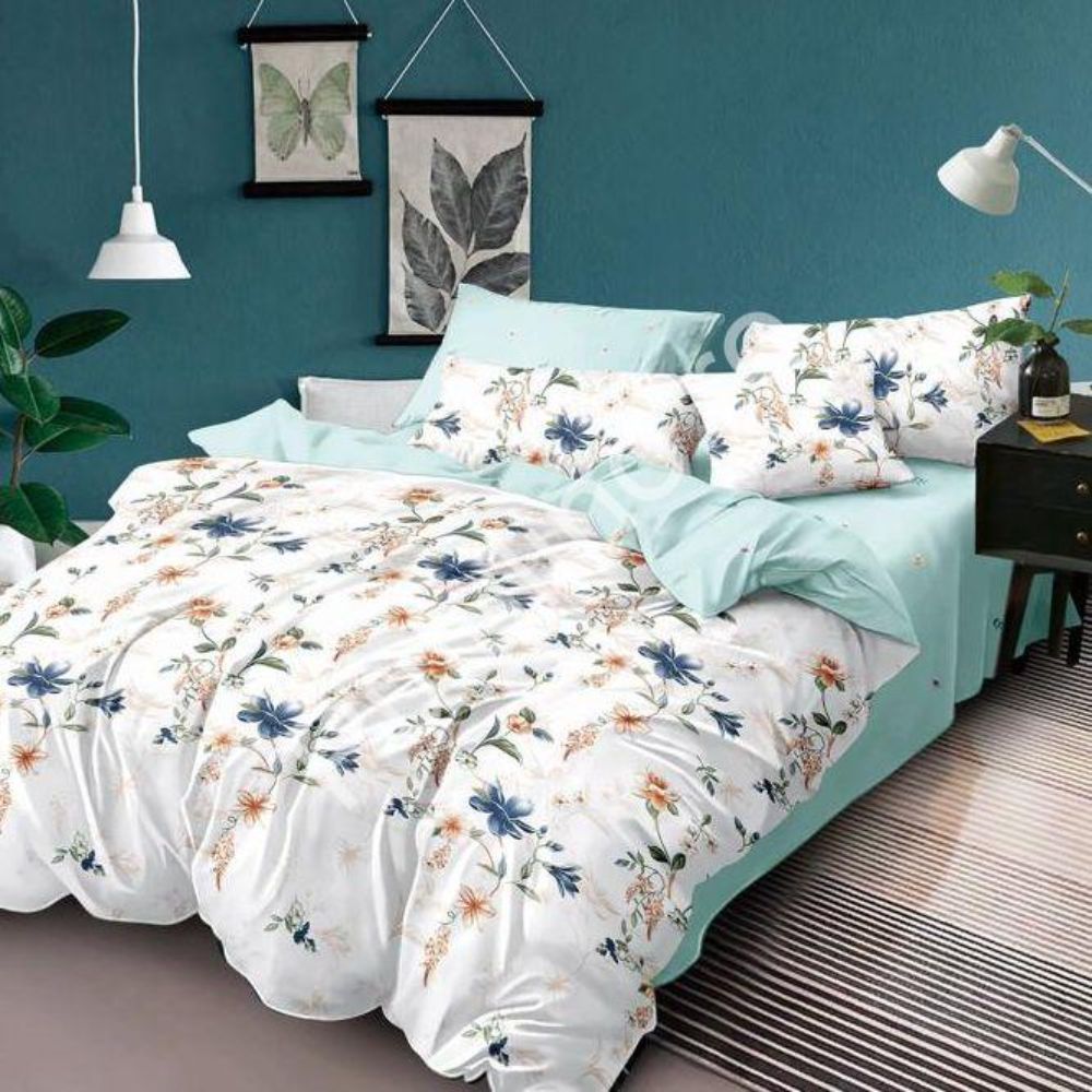 Set Lenjerie Finet Satinat, Pucioasa, 6 Piese, Pat 2 Persoane, Flori